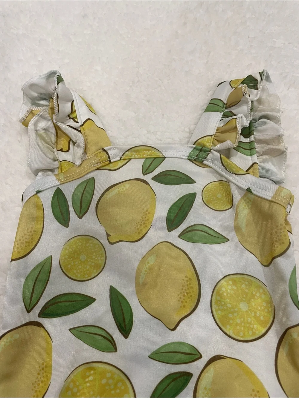 Toddler Girls Lemon Print Ruffle One-Piece Swimsuit with Matching Ribbon